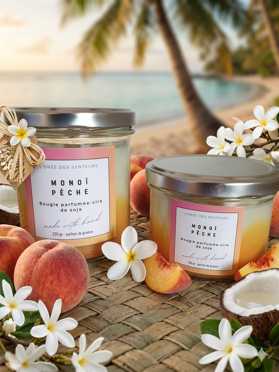 Monoï pêche - bougie parfumée à la cire de soja