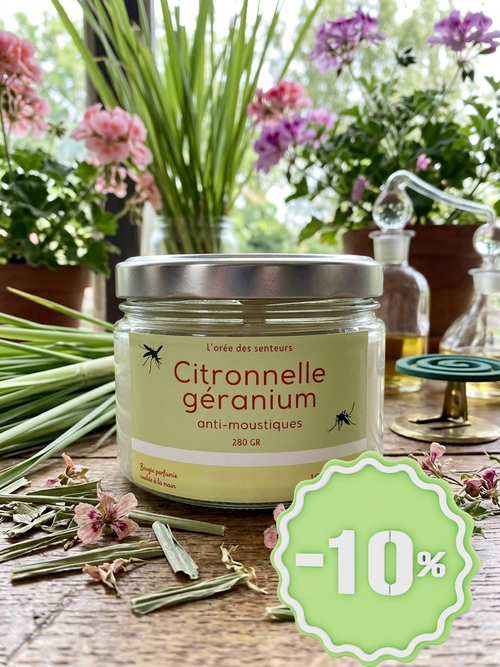 Citronnelle géranium - bougie parfumée à la cire de soja - L'orée des senteurs
