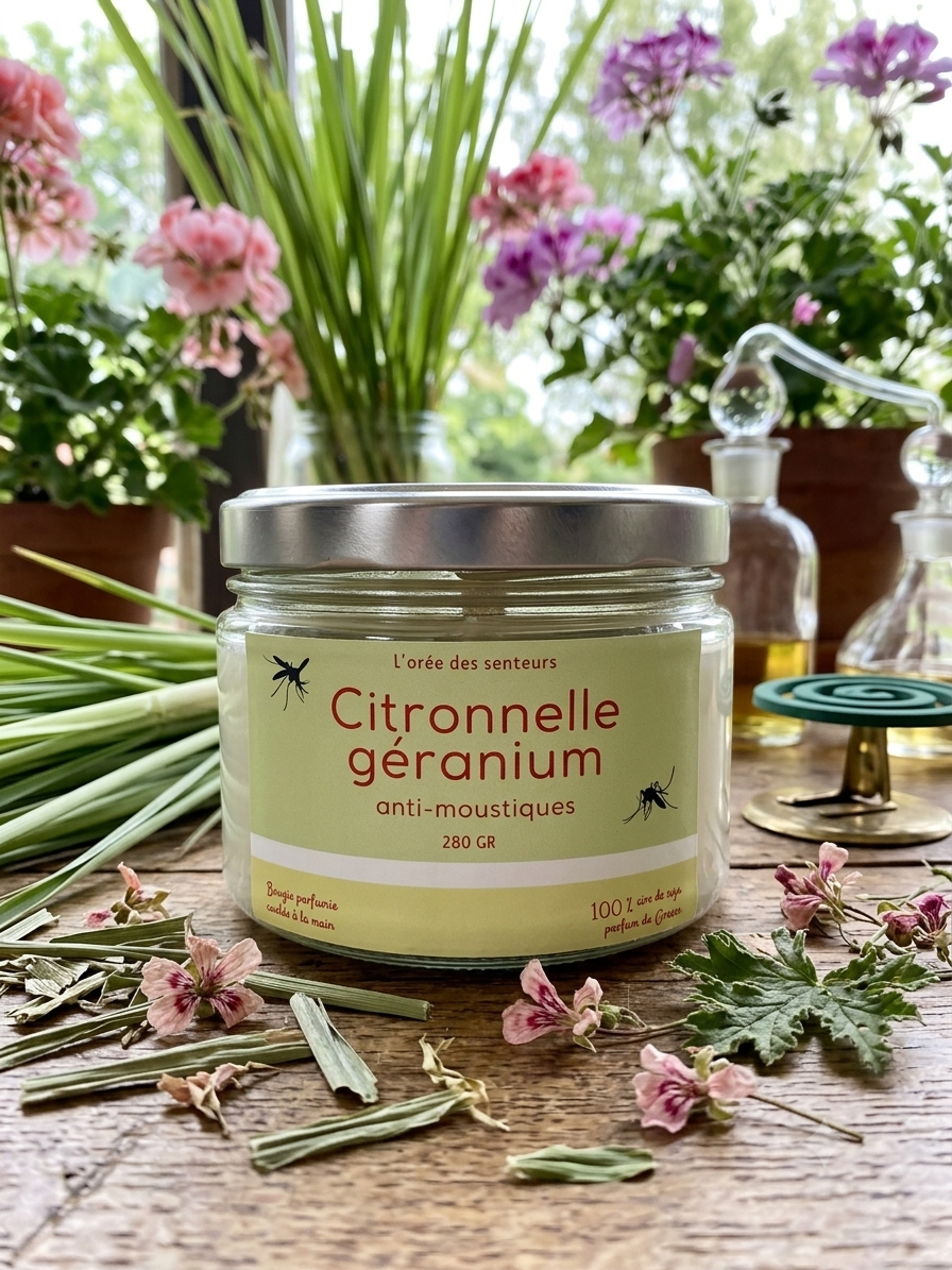 Citronnelle géranium - bougie parfumée à la cire de soja - L'orée des senteurs